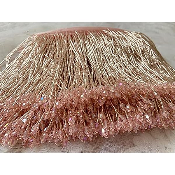 Licht roze zware kraal franje kwast trim for danskostuum, couture jurk trimmen kralen franje goud zilver blauw (Color : Rood)