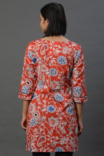 Image of Aurelia Women's Cotton Straight Fit Floral Print Straight Kurti