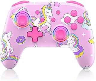 NexiGo Controller (No Deadzone) for Switch/Switch Lite/OLED, Bluetooth Wireless Controllers for Nintendo Switch with Vibration, Motion, Turbo and LED Light, Gift for Gamer Girls Boys (Pink Unicorn)