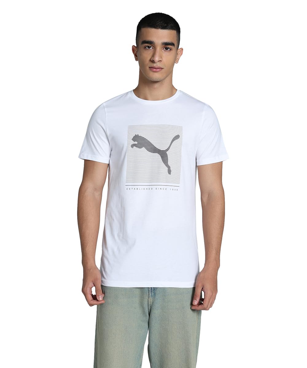 puma Men's Cotton Essential Stripped Logo Graphic Print Solid Classic Fit Tees-picture-14