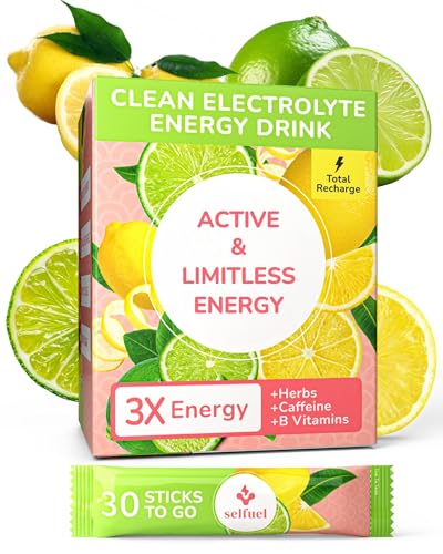 Clean Energy Drink Powder | Natural Caffeine, Electrolytes, and B Vitamins for Hydration, Focus, and Vitality | Zero Sugar, Long-Lasting Energy Boost | 30 Convenient Packets