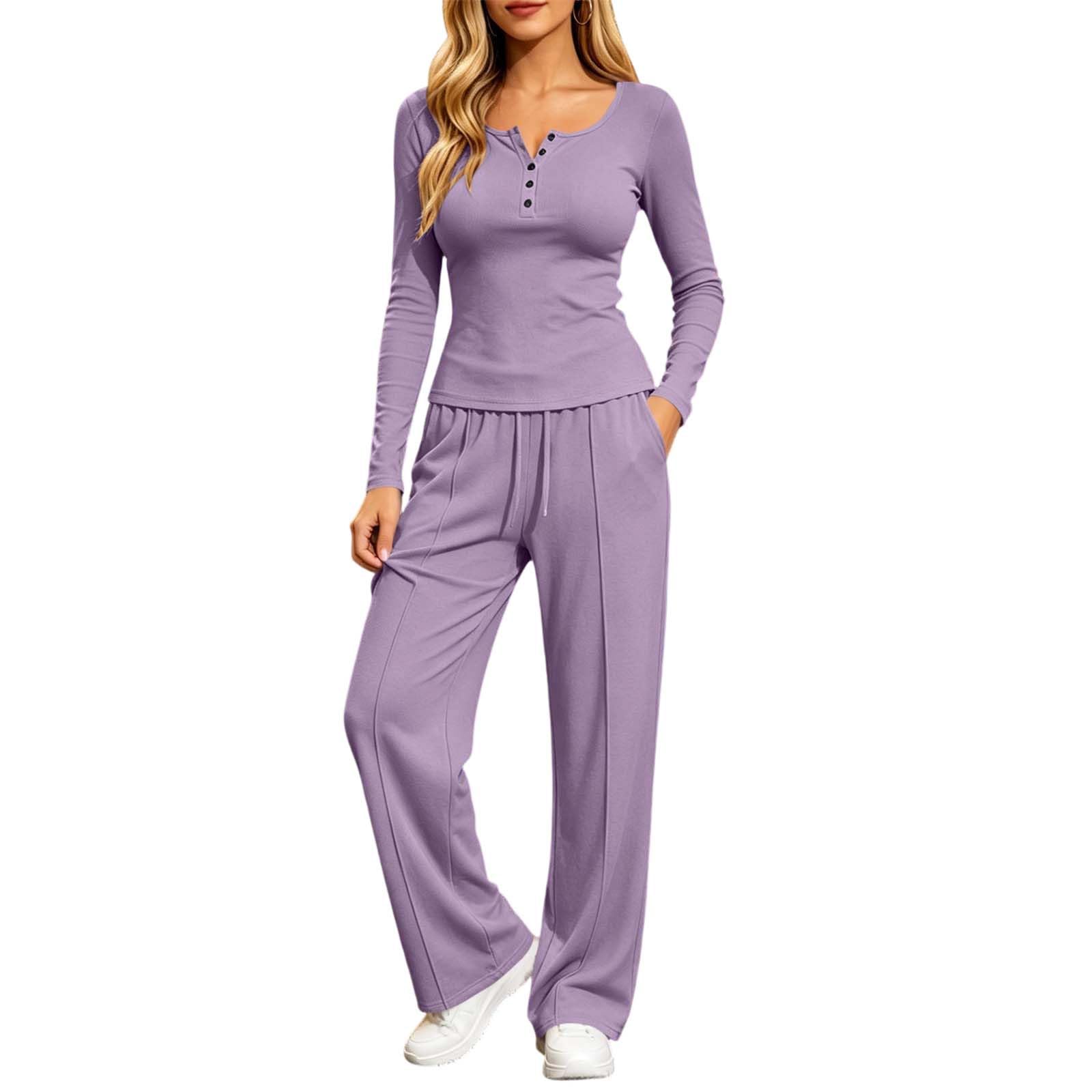 Chandal Mujer,Conjunto de Top Manga Larga y Pantalón Ancho con Bolsillos
