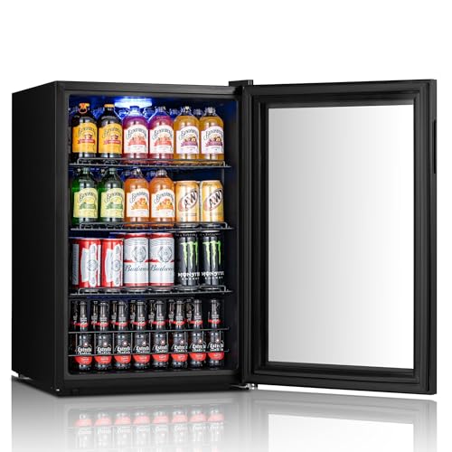 Image of Yeego Beverage Refrigerator Cooler, 155 Cans Mini Fridge with Glass Door Beverage Fridge with Adjustable Shelves for Soda Beer or Wine, Beverage Cooler with Digital Temperature Control for Home Office