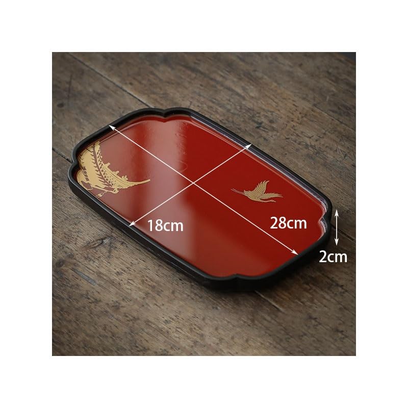 Bandeja de servir de madera maciza de estilo chino, bandeja decorativa pequeña del palacio Fenghong para té y ocasiones festivas, acabado de laca de imitación, perfecto para el hogar y regalos