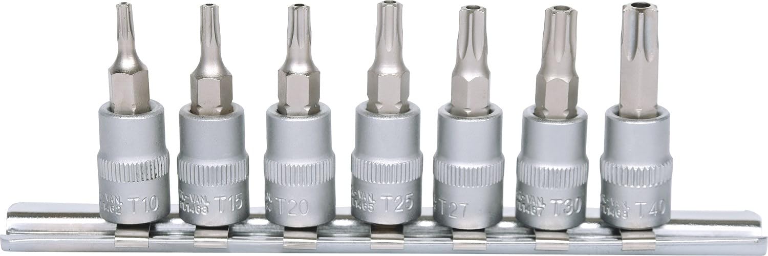 KS Tools 911.1460 1/4"Zestaw gniazd bitów dla srub Torxz otworem czolowym 7-szt, TB10-TB40