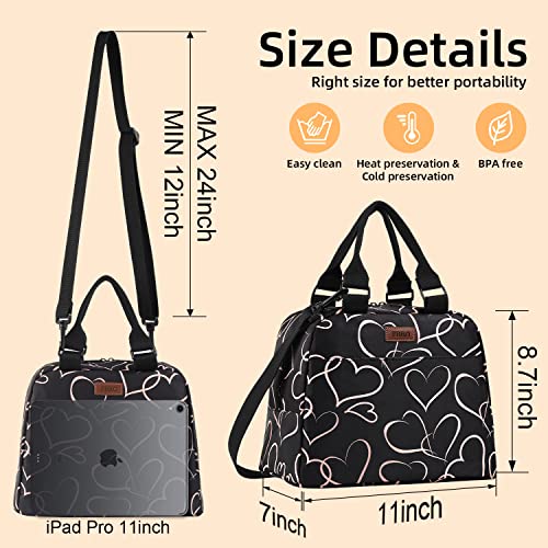 Pbro Insulated Lunch Bag For Women,Large Reusable Lunch Tote With Adjustable Shoulder Belt,Cute Love Heart Portable Lunch Box Cooler Bag,Perfect For Adult Girls Travel Picnic,Office,Working -Rose Gold #TOP1