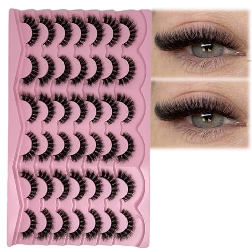etokdos Short Fluffy Lashes Cat Eye 21 Pairs Natural False Strips Lashes Pack Wispy 3D Faux Mink Eyelashes
