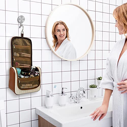 Makeup Bag Hand-Portable Girl Hanging Travel Toiletry Bag Cosmetic Bag For Women Large Makeup Bag Organizer (Straw Weaving White) #TOP5