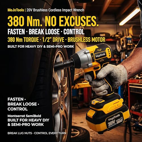Brushless Cordless Power Tool Combo Kit for Heavy DIY & Semi-Professional Use – 50Nm Drill Driver, 380Nm Impact Wrench, 5" Angle Grinder LCD, 2×3000mAh Batteries, Carry Case &&Accessories - Image 4