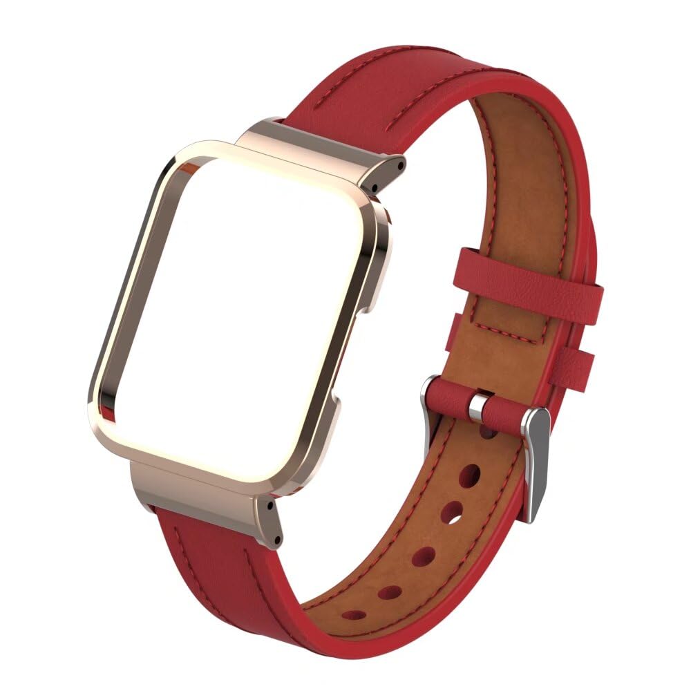 nuosiweilang Bracelet Compatible with Redmi Watch 2/Xiaomi Mi Watch Lite 2 Strap Leather,Classic Adjustable Replacement Sport Fitness Wristband for Men Women,Red - Image 2