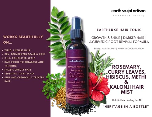 Image of Rosemary Hibiscus Hair Growth Spray for Hair Fall & Dandruff Control, Hair Regrowth with Curry Leaves, Methi & Kalonji | 100% Natural, Handmade, Non-Greasy & Fast Absorbing | 105ml