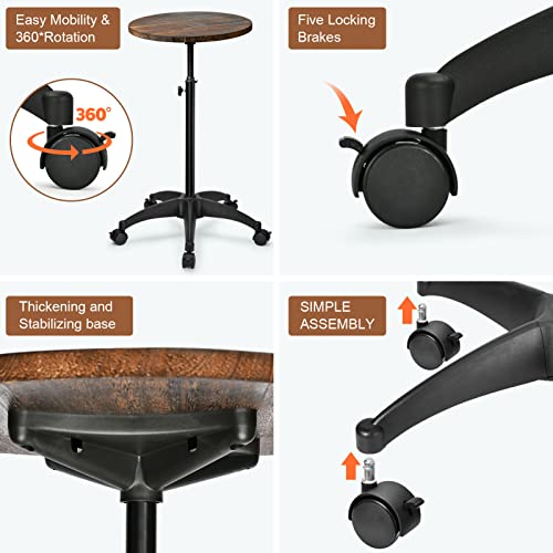 Shrivee Adjustable Height Round Side Table & Multifunctional Mobile Workstation, Portable Standing Desk With Brakes Wheels, Small Round Side Table Can Be Moved For Living Room, Bedroom, Home Office #TOP4