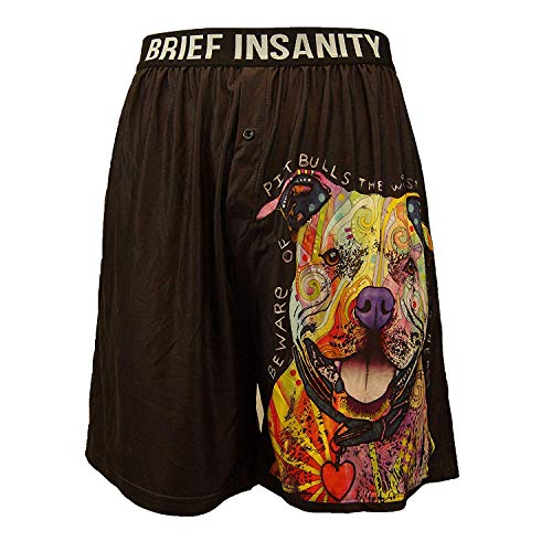 BRIEF INSANITY Boxer Briefs for Men and Women | Pitbull Dog Print Boxer Shorts - Funny, Humorous, Novelty Underwear