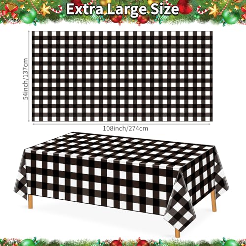 Image of Hxezoc Buffalo Plaid Plastic Tablecloth, 54 x 108 Inch Black and White Checkered Disposable Winter Table Cover for Birthday Party Decorations Outdoor Indoor Party Supplies