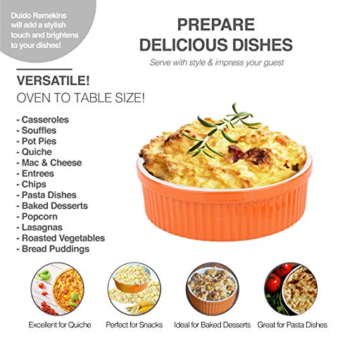 Souffle Dish Ramekins for Baking – 48 Oz, 1.5 Quart Large Ceramic Oven Safe Round Fluted Bowl with Mini Condiment Spoon for Soufflé Pot Pie Casserole Pasta Roasted Vegetables Baked Desserts (Orange) - Thumbnail 6