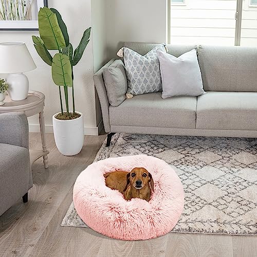 Best Friends by Sheri The Original Calming Donut Cat and Dog Bed in Shag Fur Cotton Candy Pink, Small 23x23 - Image 2