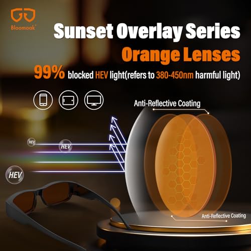 Image of Bloomoak 99% Fit Over Blue Light Blocking Glasses for Sleeping-Red /Amber Lens Anti‑Glare Coating for Zoom Meetings