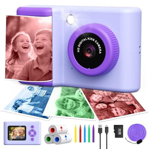 CHAKEYAKE Appareil Photo Instantané Enfant, 20MP 1080P HD Appareil Photo Numérique Portable avec Écran 2,4 Pouces, 3 Rouleaux Papier Photo Couleur, Carte...