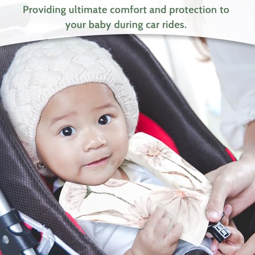Image of Carseat Strap Pads for Babies Girls, Double-Sided Use, Super Soft, Infant Car Seat Strap Covers, Seat Belt Covers for Baby Car Seats /Pushchair /Stroller /High Chair, Flower Pattern
