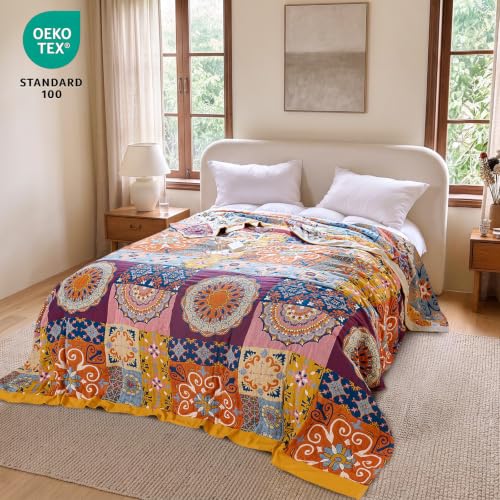Image of MSGKV Boho Throw Blanket 60 inchx80 inch Fall Cotton Roman Blanket for Couch