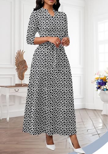 Image of BubFee Maxi Dresses for Women Semi Formal Long Dress 3 /4 Sleeve Casual A-line Church Dresses with Pockets