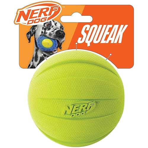 Nerf Dog Rubber Ball Dog Toy with Squeaker, Lightweight, Durable and Water Resistant, 4 Inch Diameter for Medium/Large Breeds, Single Unit, Green