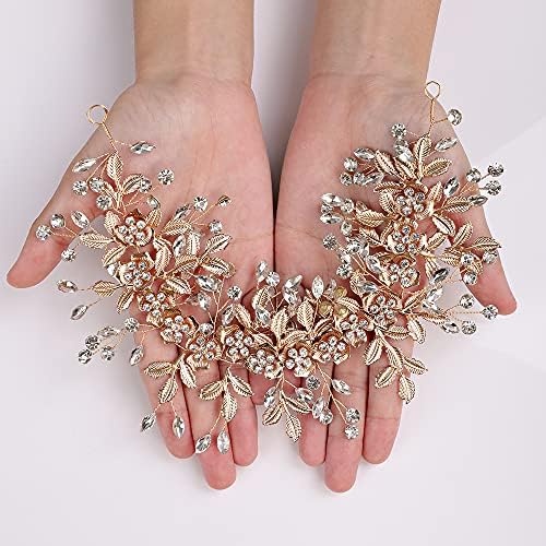 Delicate Floral Rhinestone Embellished Layered Headband Vine - Gold