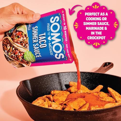 Image of SOMOS Taco Simmer Sauce - Taco Sauce with Tomatoes, Cumin, & Mild Red Chiles - Gluten Free - Plant Based - Non-GMO - All Natural - Perfect for Beef, Chicken, & More - 8oz (6 Pack)