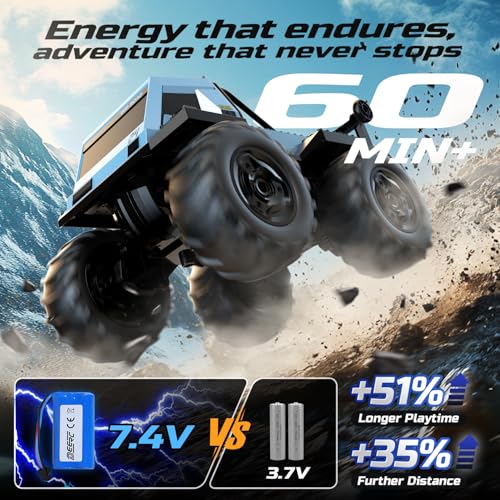 DEERC Amphibious Remote Control Car Monster Truck Toys Waterproof RC Stunt Cars for Boys 8-12 Toys W/Blocks & 360°Spin, 4WD All-Terrain Off-Road Pickup RC Truck 2.4Ghz 60+ Min Playtime Pool Toy Gift - Image 6