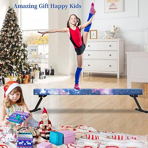 EL&IT·Wings 6ft Gymnastic Balance Beam,Adjustable High and Low Level Floor Beam - Highly Stable - Gym Practice Training Equipment for Kids Children Girls Home (Universe)