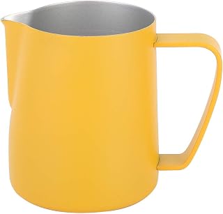 Grcfumo 600 ml de café Lanzador, Taza de Espuma de Acero Inoxidable, Jarra de Espuma de Leche de Color Brillante, Jarra de Tazas de Espuma de Leche para cafeterías (Amarillo)