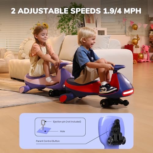 FanttikRide N7 Pro Electric Wiggle Car with Pedal, Rechargeable Battery, CyberWiggle, 2 in 1 Swing Car, 2 Speed, Anti-Rollover, Flashing Wheels, Bluetooth, for Ages 3 and Up, 150 Lbs, Pink