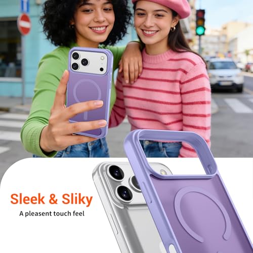 Image of SUPFINE Magnetic for iPhone 17 Pro Max Case Translucent Matte Phone Cover | (Built-in Invisible Kickstand)(Compatible with MagSafe)(Military Grade Drop Protection) Lavender Purple