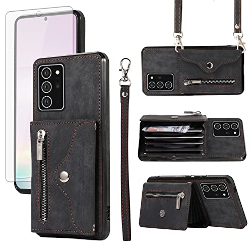 Étui portefeuille Samsung Galaxy Note 20 Ultra 5G noir avec porte-cartes et dragonne