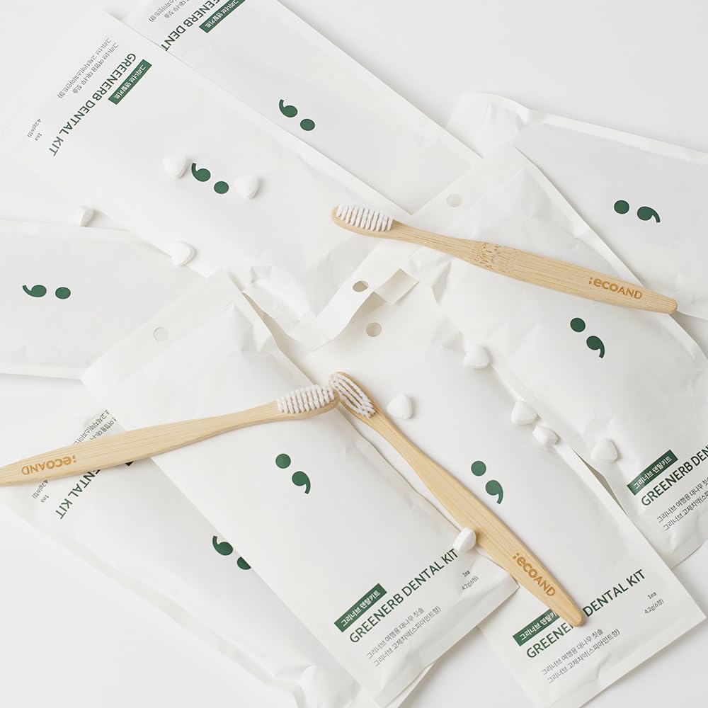 Greenerb Zahnpflegeset, umweltfreundliche Bambus-Zahnbürste und feste Zahnpastatabletten (2er-Pack) | Reise- und Zero-Waste Mundpflege-Set