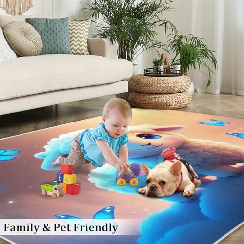 Niedlicher Schaf-Teppich, 152,4 x 304,8 cm, blauer Teppich für Schlafzimmer, Küchenteppich mit Tiermotiv, rutschfest, waschbar, warm, weich, für Kinder, kurzfloriger Teppich für Waschküche
