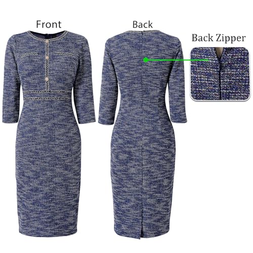 Image of VFSHOW Womens Button Crew Neck Wear to Work Office Business Casual Church Party Slimming Fitted Bodycon Pencil Sheath Dress