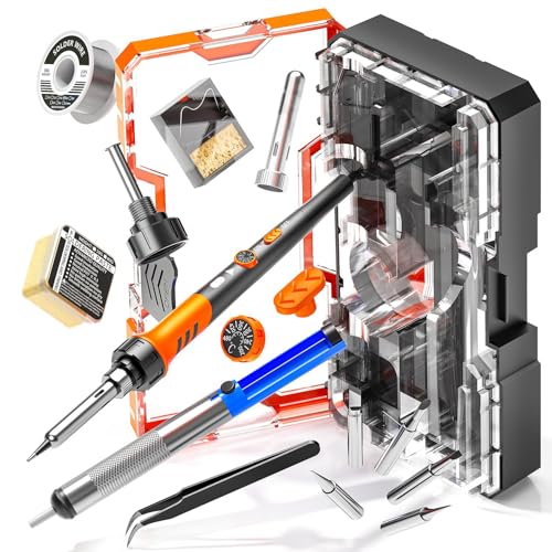 Image of ZELBO Premium 12 in 1 Soldering Iron Kit, 60W Soldering Gun with Ceramic Heater, Portable Electric Soldering iron Adjustable Temperature 200-450℃, Includes Soldering Iron Tip, Wire