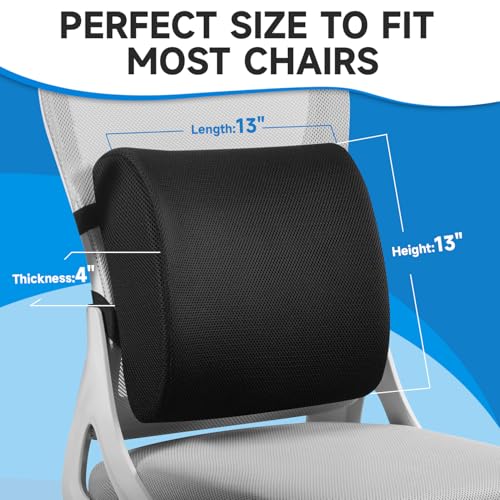 QUTOOL Lumbar Support for Car Seat, Memory Foam Back Cushion for Office Chair, Adjustable Strap and Washable Cover(Black)