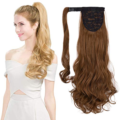 SEIKEA Clip in Ponytail Extension Long Curly Kinky Hair (24" - Chestnut Brown)