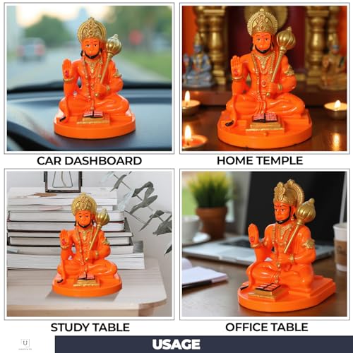 Image of UNOVATE Hanuman Idol for Car Dashboard, Home, Office Desk - Hanuman Murti for for Pooja, Temple Showpiece, Decoration, Festivals and Gifting. (9cm, Orange Color)