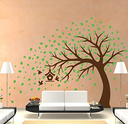 Vinilo adhesivo de pared con hojas, pájaros y jaula de pájaros, vinilo, para decoración de dormitorio de bebés y niños
