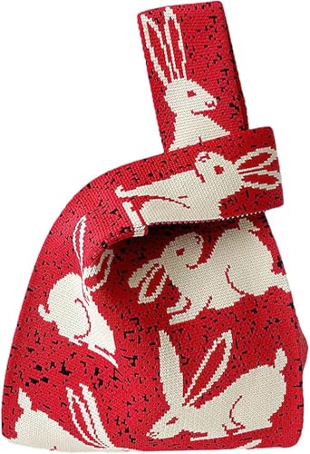 Image of Street27 Japanese Style Wrist Handbag for Women Knitted Handbag With Bow Decor Aesthetic Crochet Knit Tote Bag suitable for daily use, Shopping, Travel, Gift
