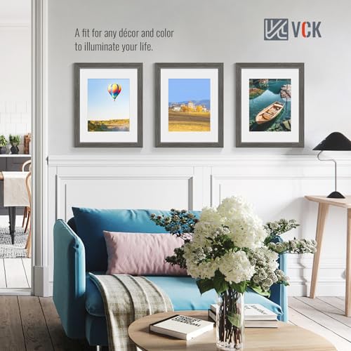 Image of VCK 11x14 Picture Frame 5 Pack, Grey Wood, 8x10 Mat, Glass, for Photo