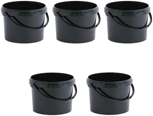 Invopak 5 x 3 Litre Food Grade Plastic Buckets with Lid and Handle, Black, Airtight, Recyclable & BPA Free