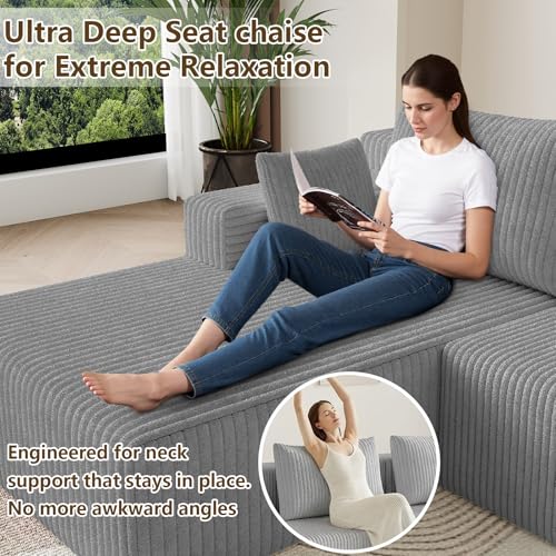 Image of 107 inch Modular Sectional Sleeper Sofa, Boneless Cloud Couch for Living Room, U Shaped 3 Seat Sofa with Deep Seat, Free Combination, Couch in a Box, No Assembly Required (Light Grey)