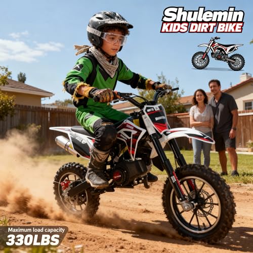 Image of 50cc Dirt Bike Gas Powered, 2-Stroke Kids Mini Bike Motorcycle Off Road Motocross Children Pocket Motorbike with Front Rear Disc Brakes Pull Start Ideal Holiday Birthday Gift for Kids 8-14 Black