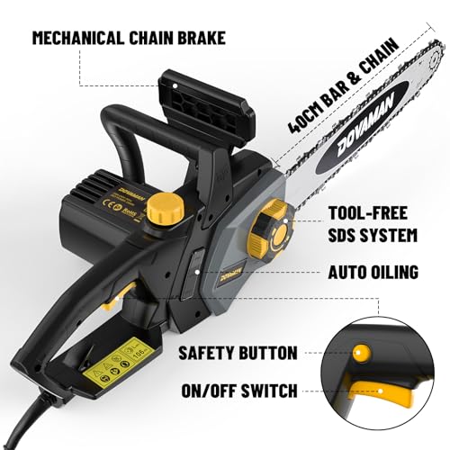DOVAMAN 2400W Electric Chainsaw, 16 Inch Corded Chain Saw with Oregon Bar & 2 Chains, 15m/s High Speed, Tool-Free Tensioning, Auto Lubrication, Electric Chainsaw for Tree Felling & Log Cutting - Image 5