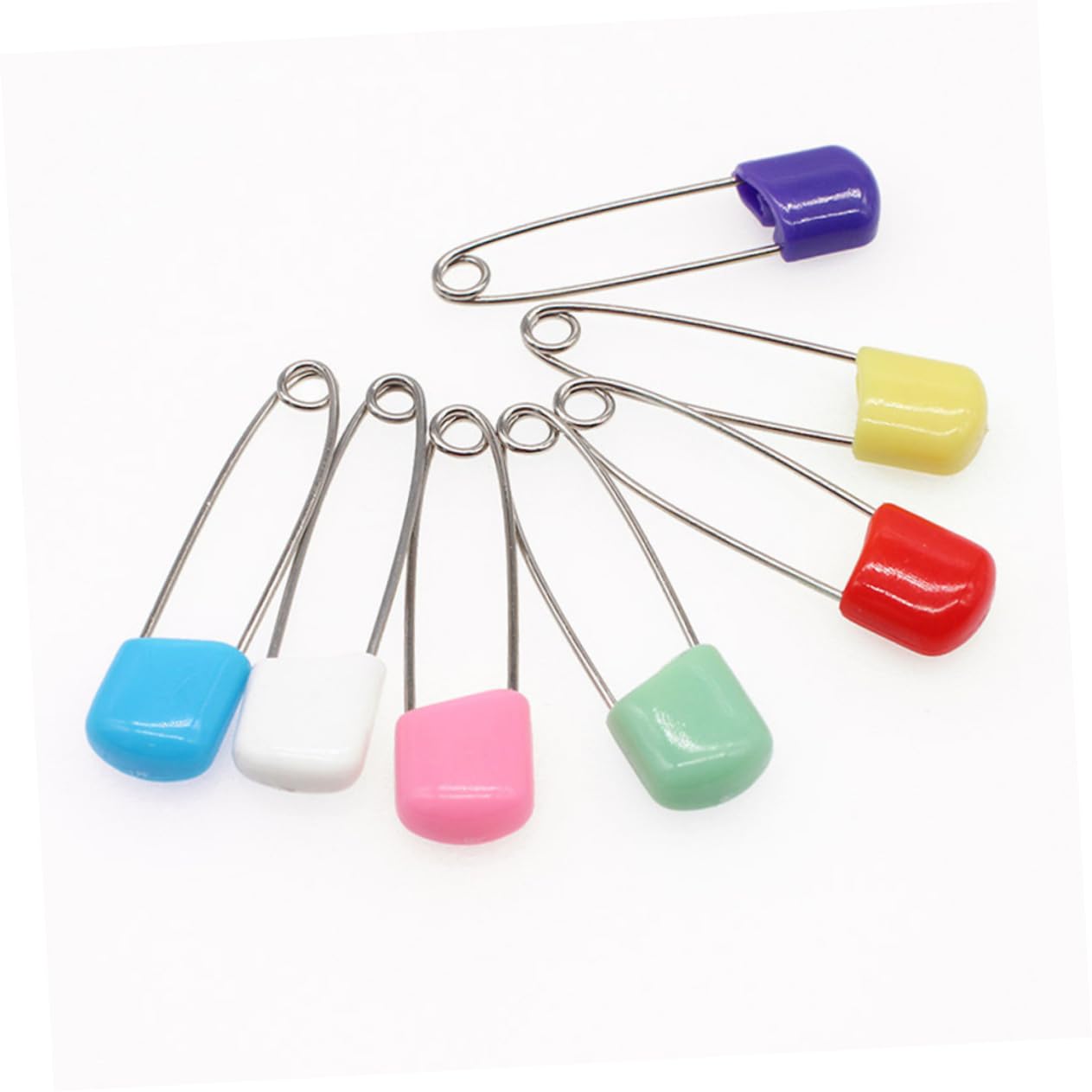Anneome Traditional Safety Pins Plastic End 50 Pcs Large Head Stainless Steel Pins for Diapers Nappies
