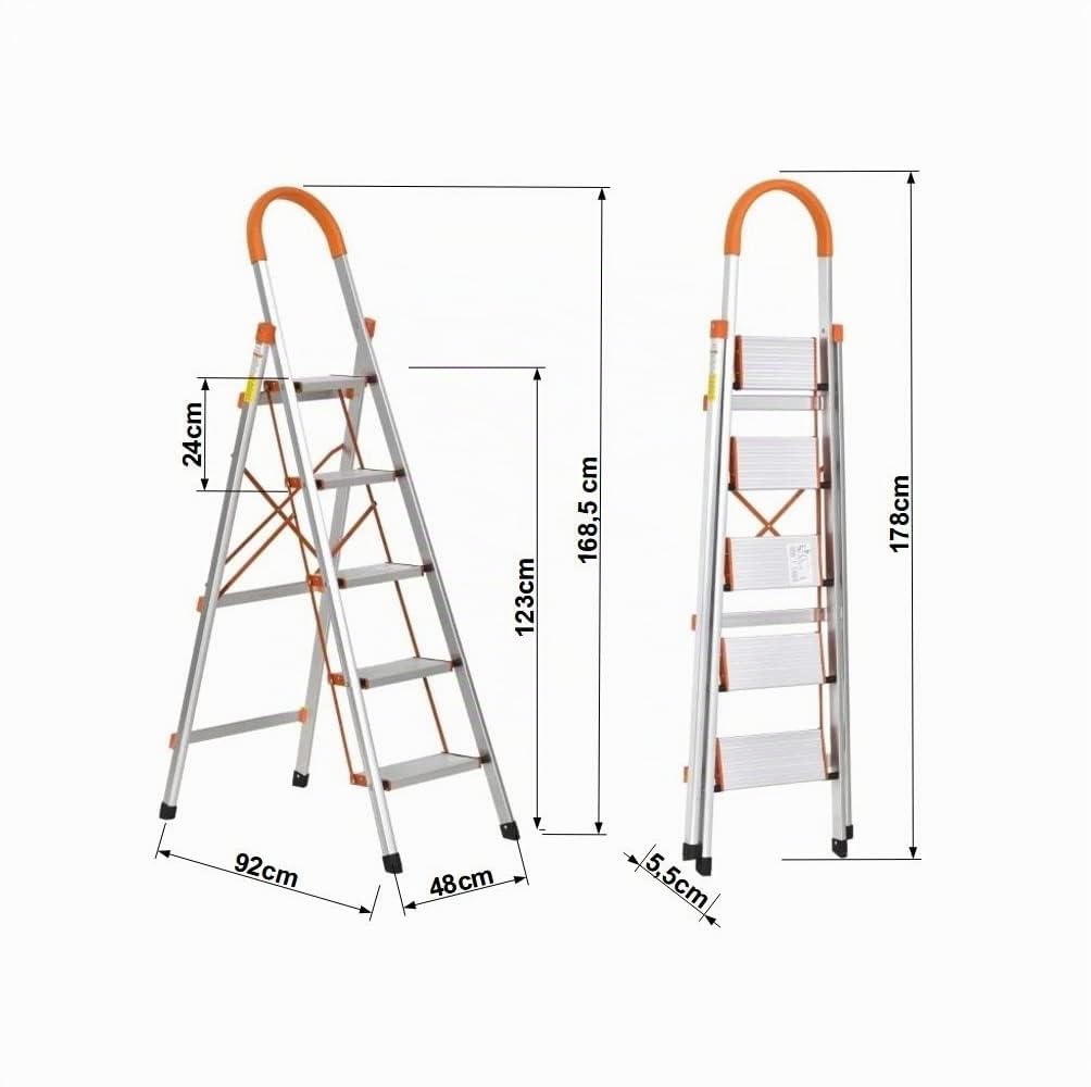 TREPPE Scala in alluminio domestica, pieghevole a forbice, 5 gradini